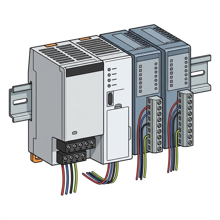 Automate programmable (API) : Calculateur industriel durci qui lit ses entrées, exécute le programme et écrit ses sorties en boucle, en un cycle de quelques millisecondes. Il se programme dans les langages de la norme IEC 61131-3 : Ladder (schéma à contacts), FBD (blocs), ST (texte structuré), SFC (le GRAFCET). Ses modules d’entrées/sorties sont en 24 V continu pour le TOR et en 0-10 V ou 4-20 mA pour l’analogique.