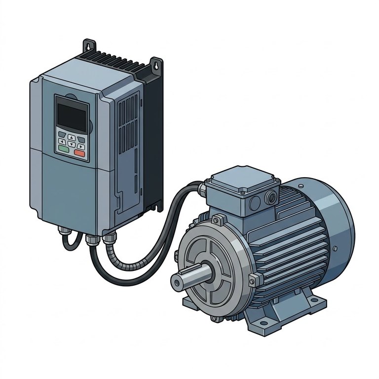 Variateur de vitesse : Convertisseur électronique qui règle la vitesse d’un moteur asynchrone en faisant varier la fréquence et la tension qu’il lui fournit, en gardant U/f constant. La vitesse de synchronisme vaut N = 60 × f ÷ p (f en Hz, p nombre de paires de pôles) : un moteur 4 pôles fait 1 500 tr/min à 50 Hz et 900 tr/min à 30 Hz. Il gère aussi les rampes d’accélération et de freinage et remplace les démarreurs étoile-triangle.